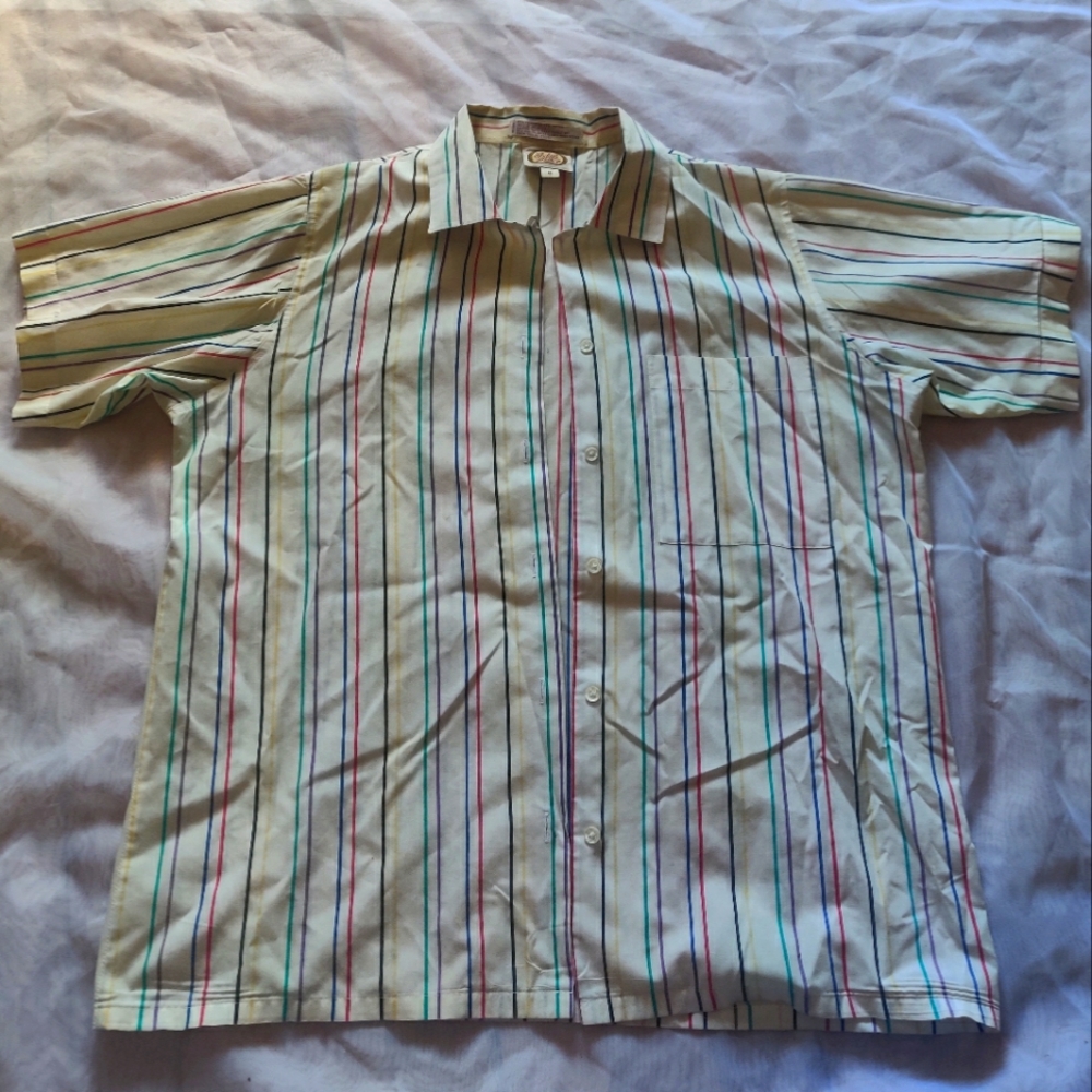 Picket and Post Rainbow Stripe Button Down Short Sleeve